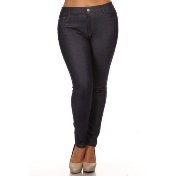 Pants - Stretchy Leggings Jeggings Plus Size Pants Navy BL